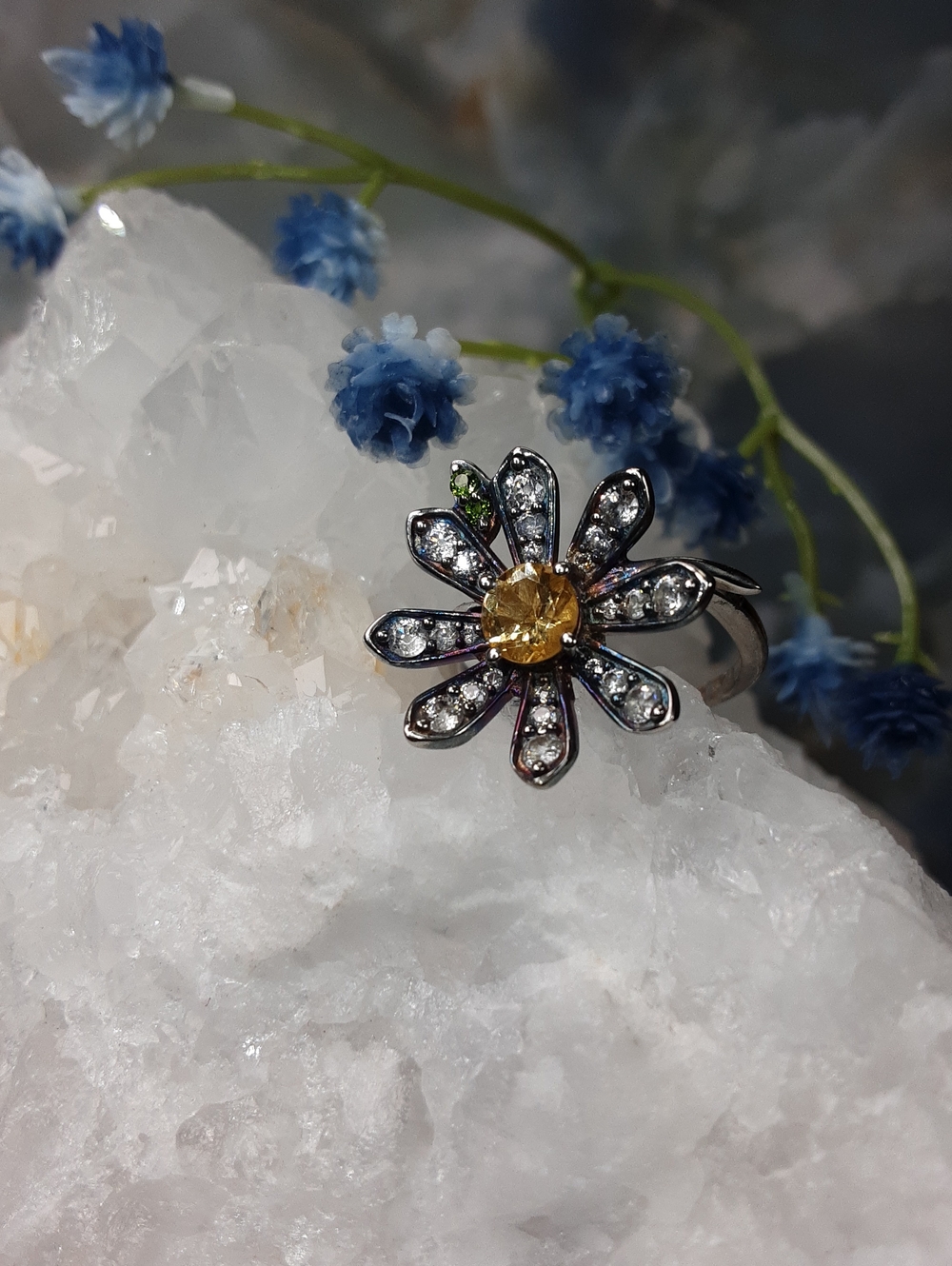 925 Citrine, Gemstone Flower Ring. PRICE IS FIRM.